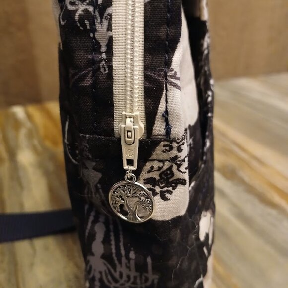 New Mini Backpack Sling Travel Bag Crossbody Blue floral Canvas Black Dress 9\